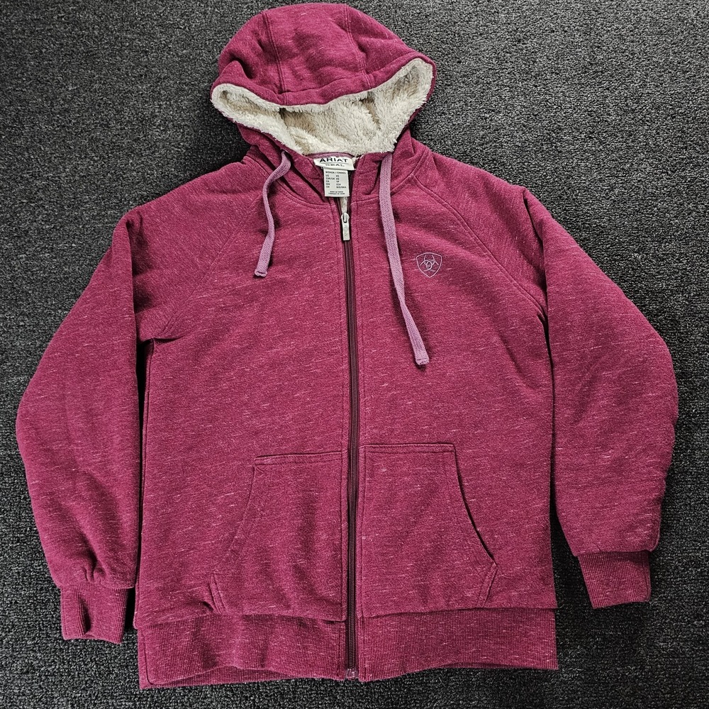 Ariat REAL Sherpa Full Zip Hoodie Womens XS Pink Heathered Jacket Western